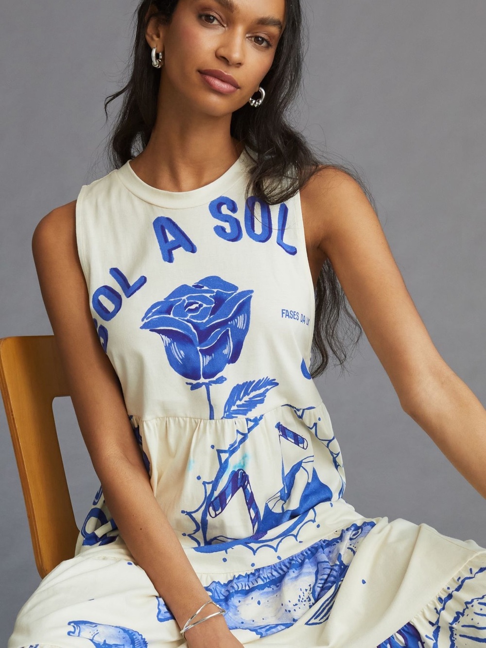 FARM Rio White Maxi Dress with Blue Graphic Print - Picture 3 of 5